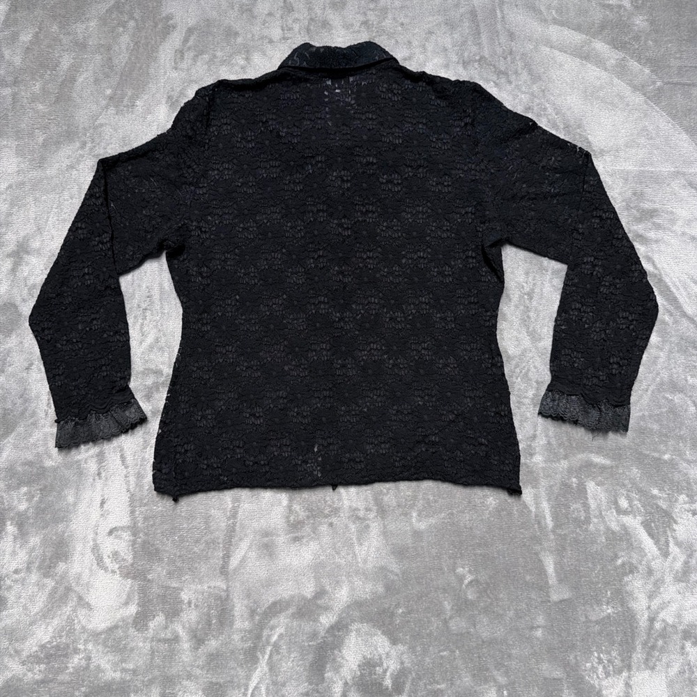 Sag Harbor Lace Shirt Womens L Black Stretch Long Sleeve Floral Sheer Whimsigoth - Picture 2 of 7